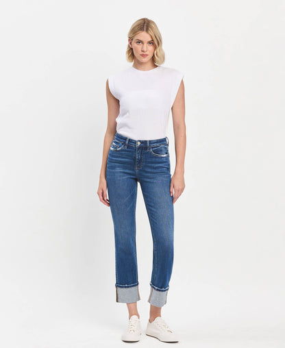 Jeanne HIGH RISE CUFF SLIM STRAIGHT JEANS