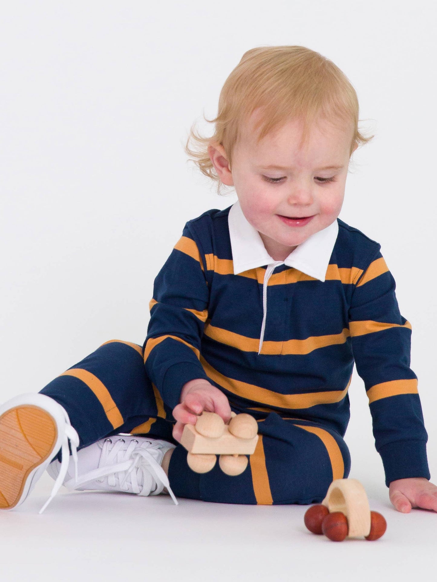 Navy & Honey Stripe Rugby Polo Romper