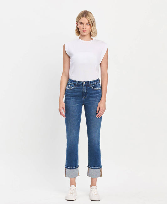 Jeanne HIGH RISE CUFF SLIM STRAIGHT JEANS