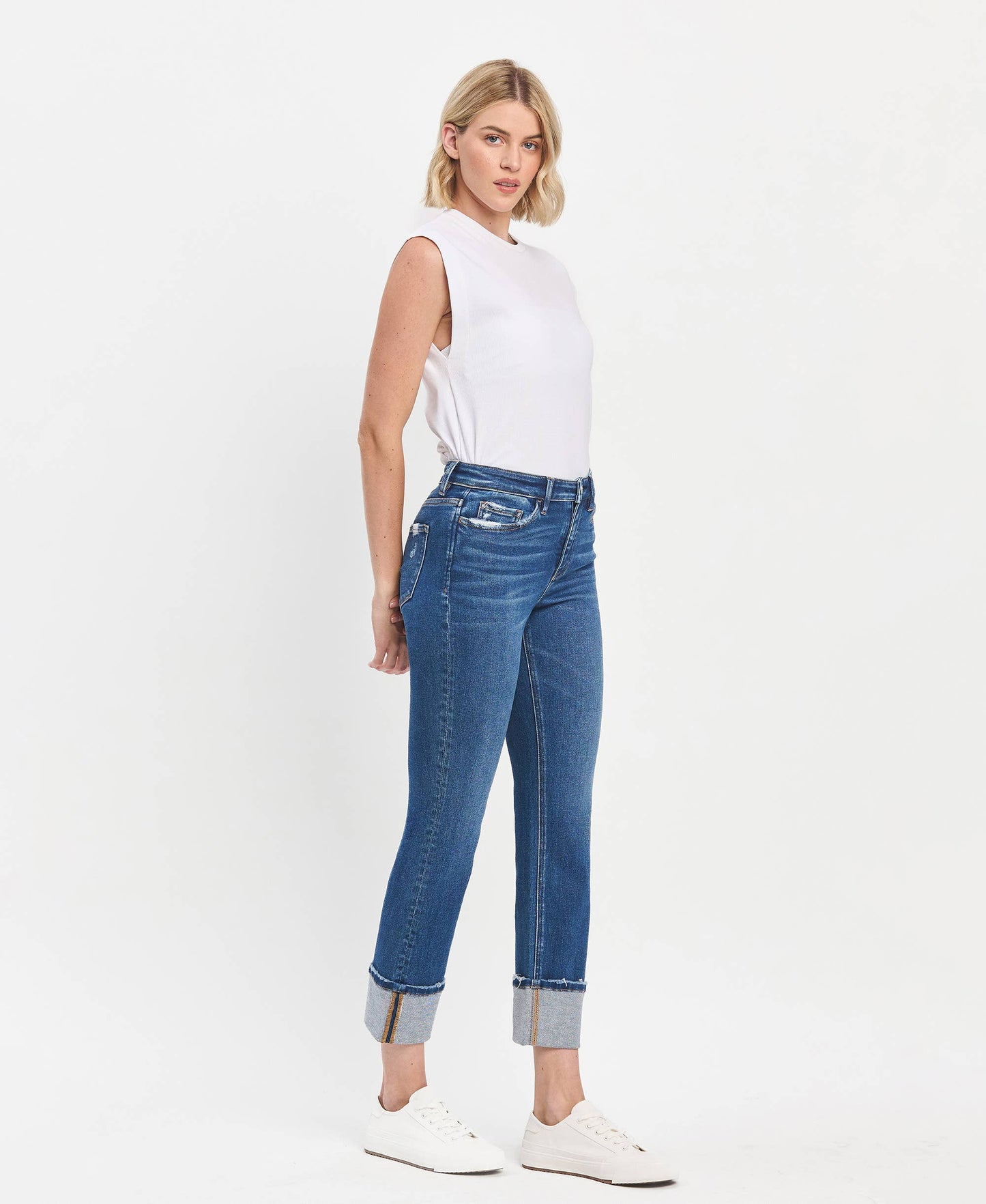 Jeanne HIGH RISE CUFF SLIM STRAIGHT JEANS