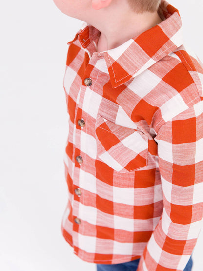 Rust Plaid Button Down Shirt