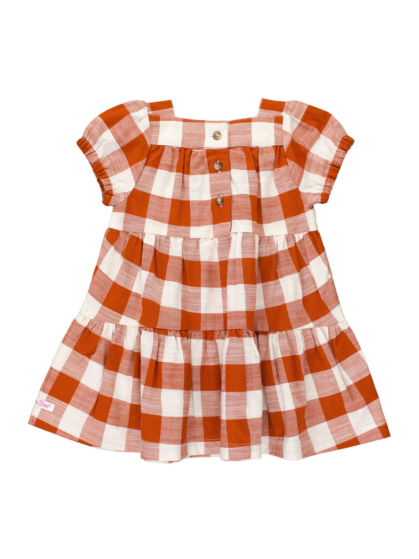 Rust Plaid Puff Short Sleeve Tiered Dress