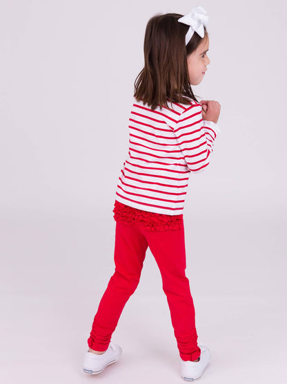 Red & White Stripe Knit Ruffle Sleeve Top