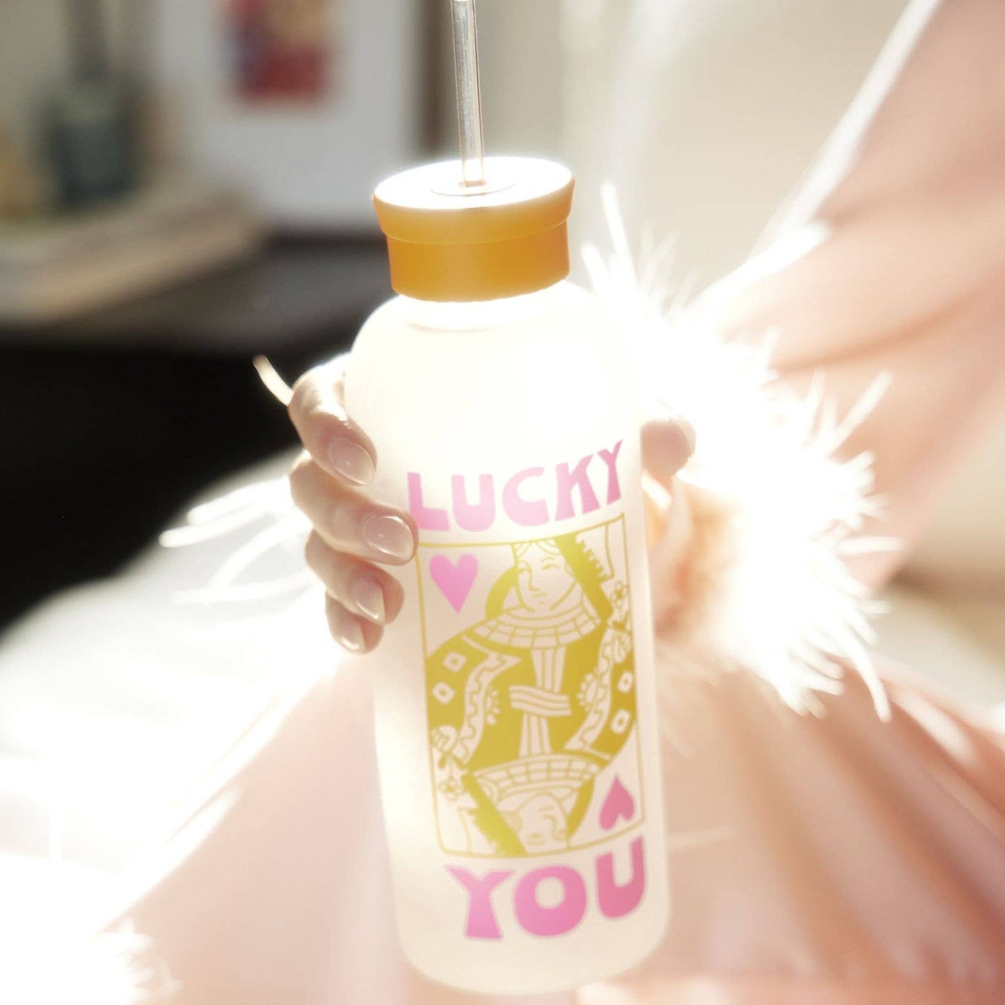 Lucky Card Glass Water Bottle