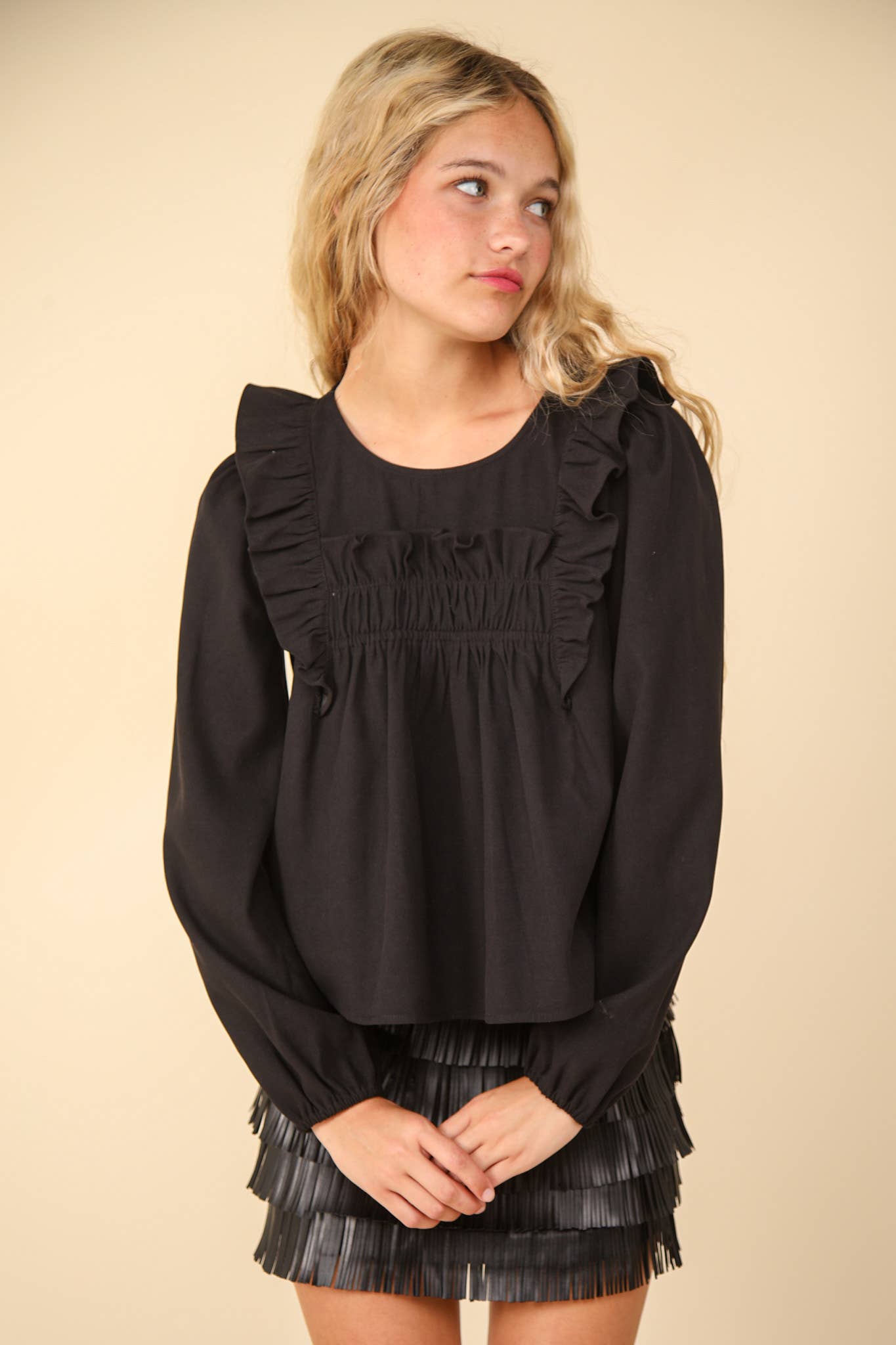 Ruffle Shoulder Woven Blouse