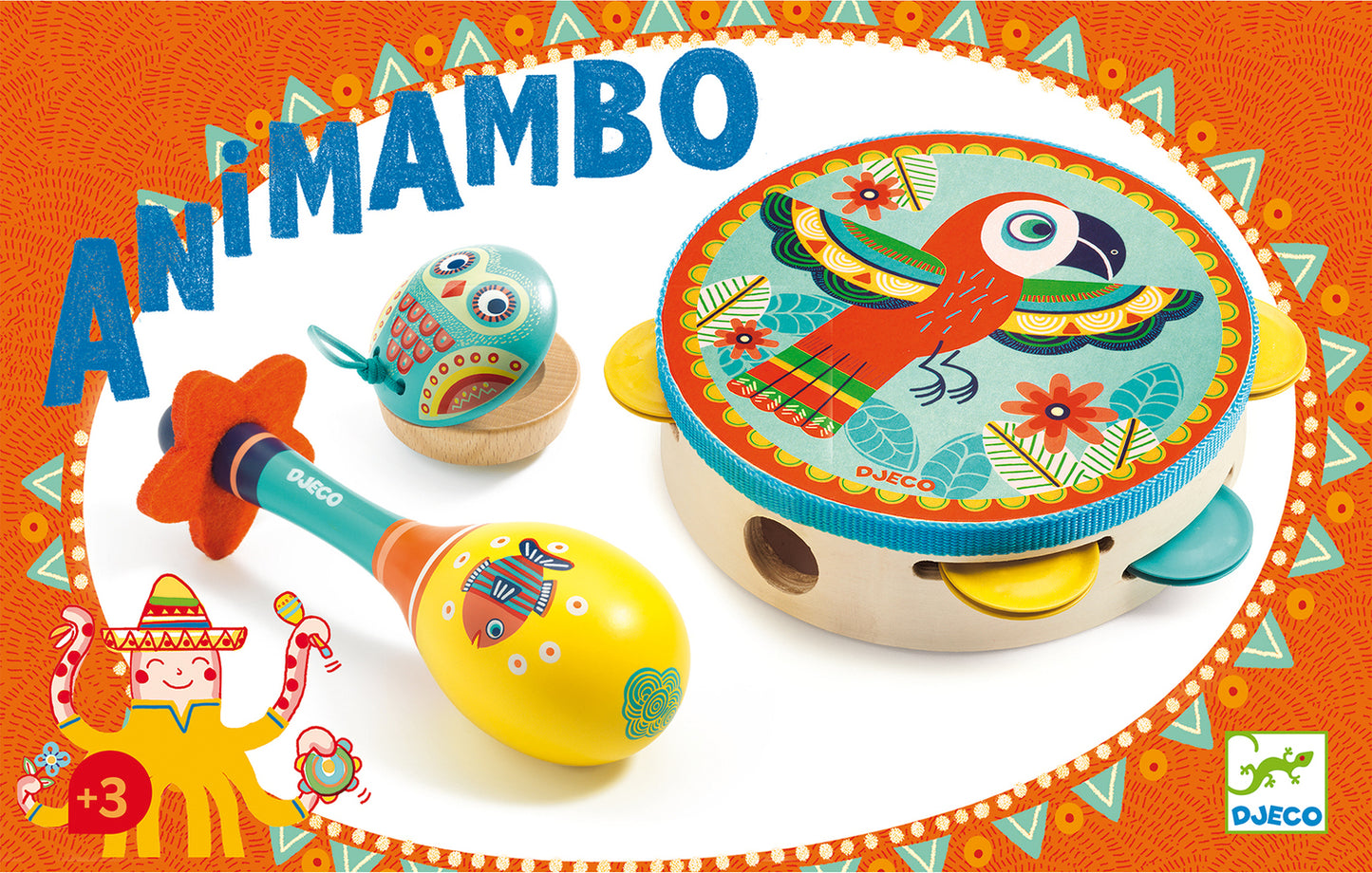Animambo Set of 3 Instruments: Tambourine - Maracas - Castanet