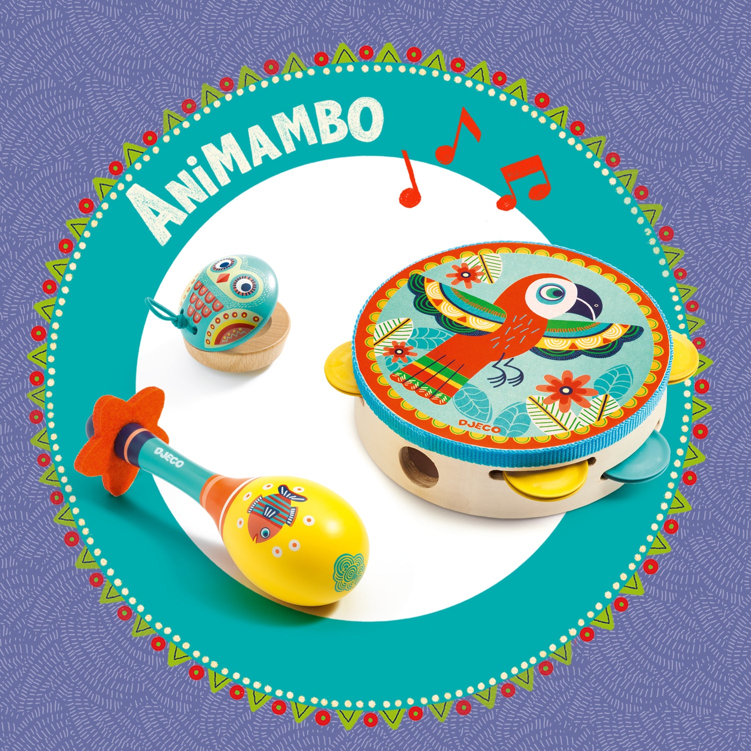 Animambo Set of 3 Instruments: Tambourine - Maracas - Castanet