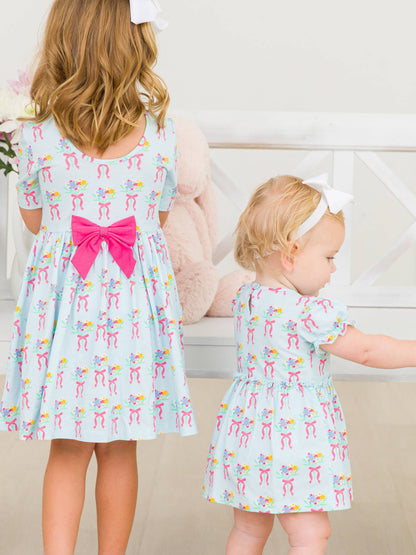 Bows and Bouquets Knit Puff Sleeve Skirted Romper