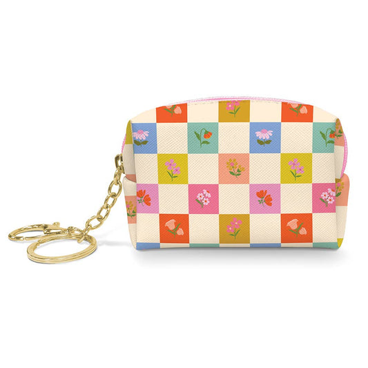 Checkerboard Blooms Key Chain Pouch