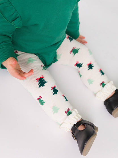 Spruced Up Christmas Tree Patterned Footless Ruffle Tights