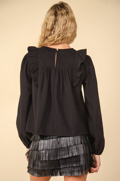 Ruffle Shoulder Woven Blouse