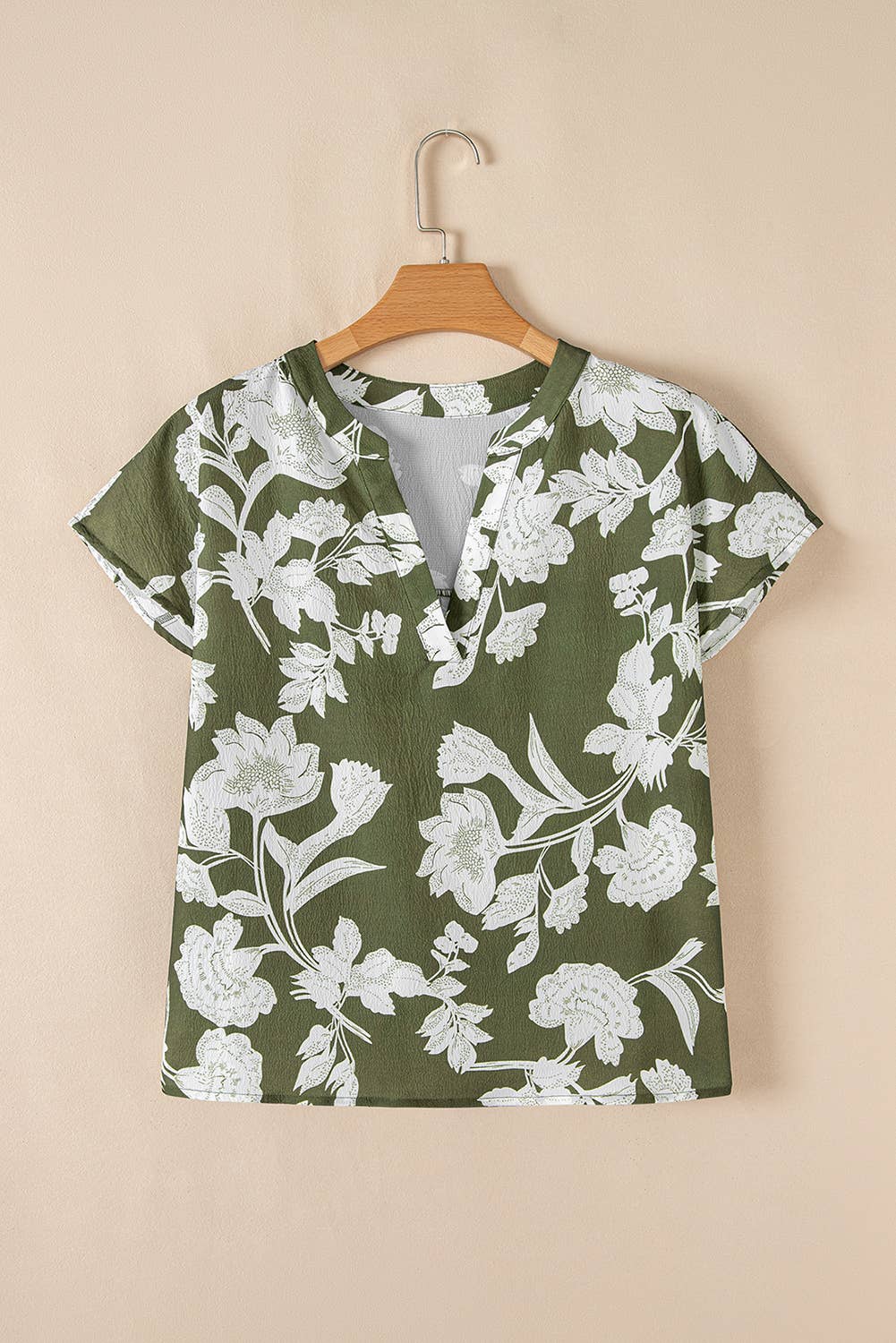 Floral V Neck Short Sleeve Blouse
