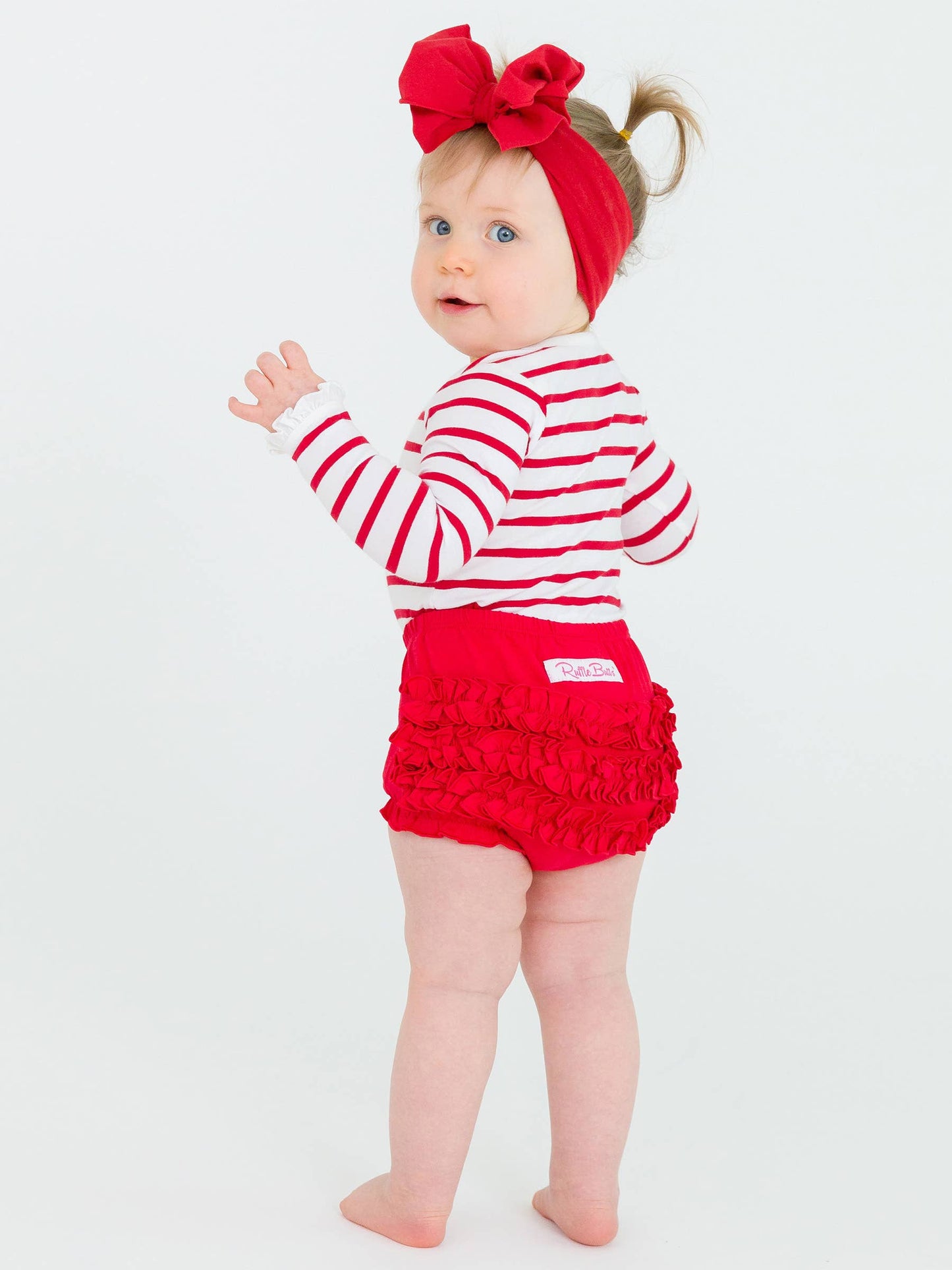 Red & White Stripe Knit Ruffle Bodysuit