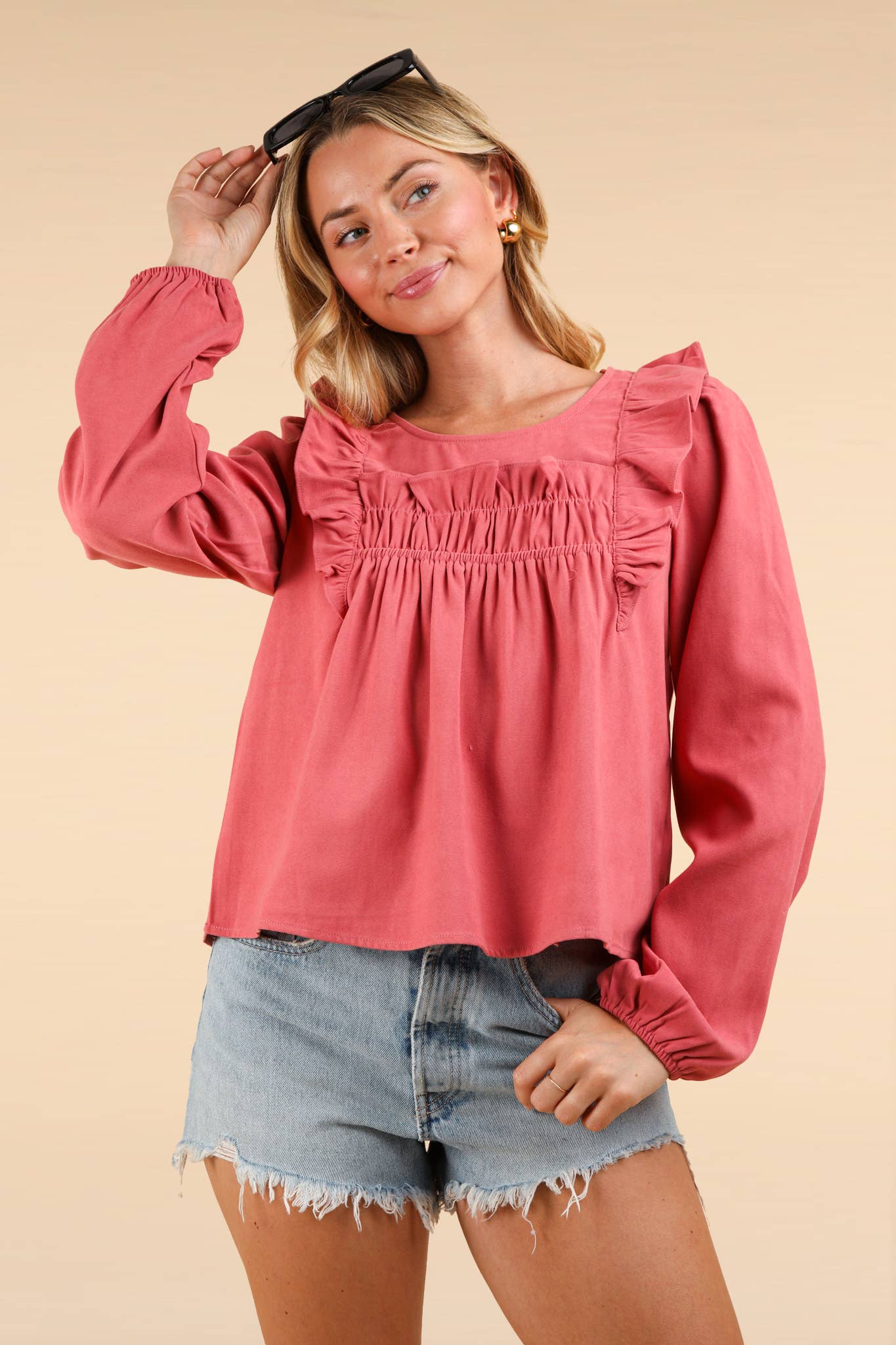 Ruffle Shoulder Woven Blouse