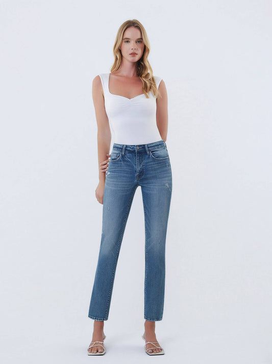 Mid Rise Slim Straight Jean