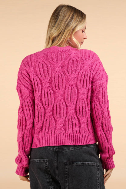 Flower Applique Knit Sweater Cardigan