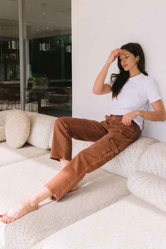 Dixie HIGH RISE PATCH POCKET CARGO STRAIGHT JEANS