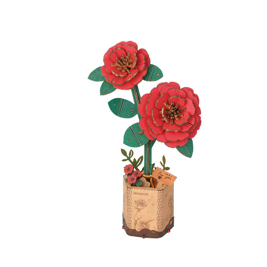 Red Camellia 3D Wooden Flower Puzzle