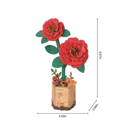 Red Camellia 3D Wooden Flower Puzzle