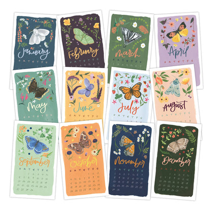 Butterfly Garden 2026 Mini Desk Calendar with Wooden Block