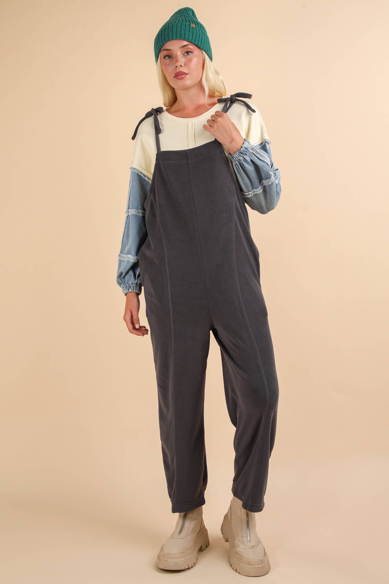 Fleece Baggy Backless Jumpsuit