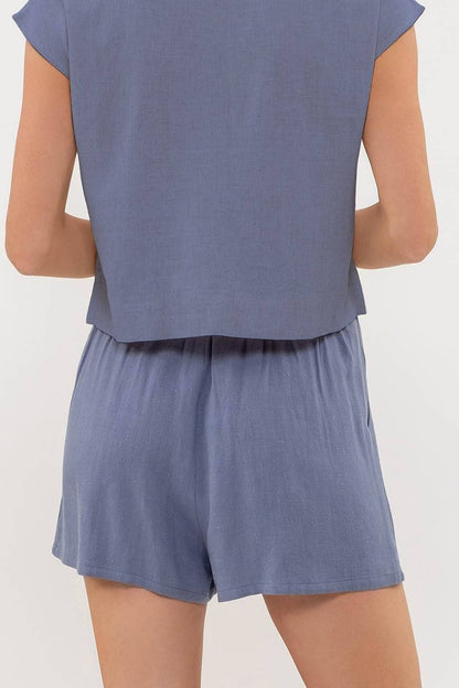Linen Blend High Waist Mini Short