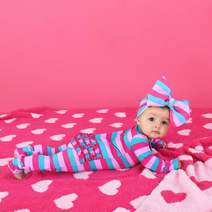 Maddie Stripe Ruffle Zip Bamboo Valentines Day