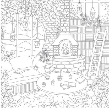 Cozy Bookshops: Colouring Book