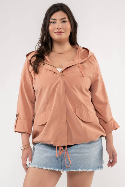 Snap Button Zip Up Hooded Jacket