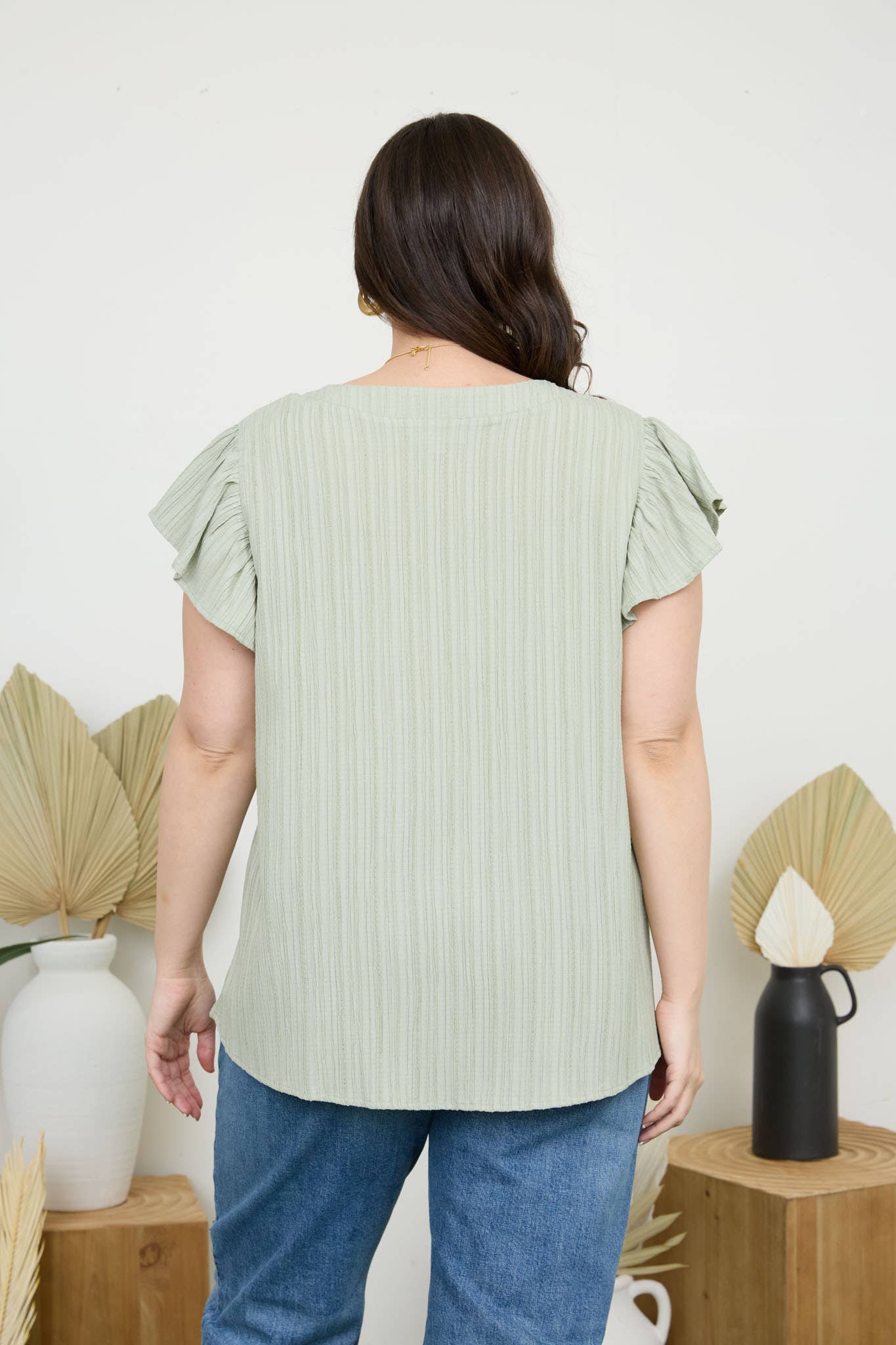 PL LACE TRIM CRINKLE BLOUSE