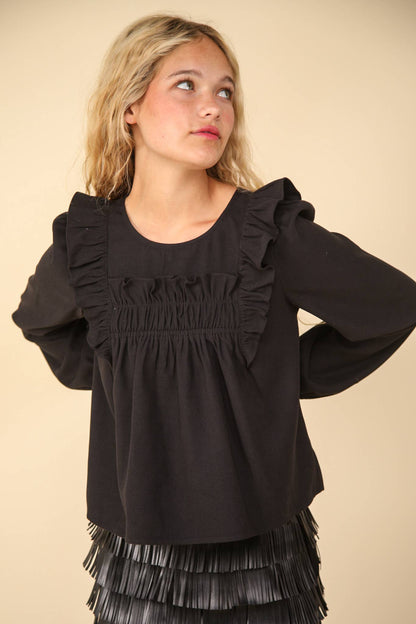 Ruffle Shoulder Woven Blouse