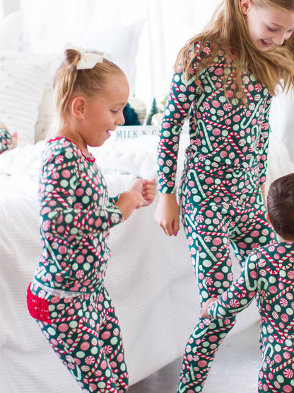 Playful Peppermint Bamboo Ruffle Pajama Set