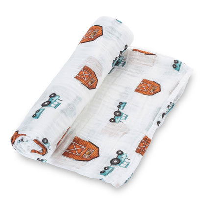 Farm How We Roll Baby Swaddle Blanket