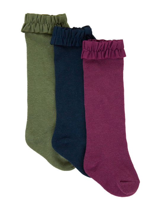 Olive, Navy, & Eggplant 3-Pack Knee High Ruffle Socks