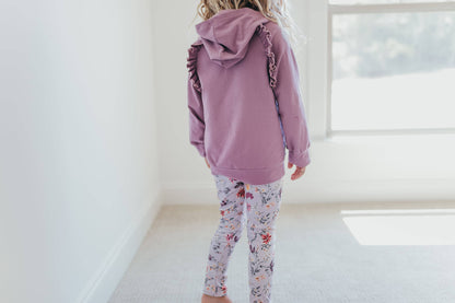 Lavender Floral Ruffle Hoodie Shirt and Leggings Set