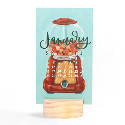 Forever Young 2026 Mini Desk Calendar with Wooden Block