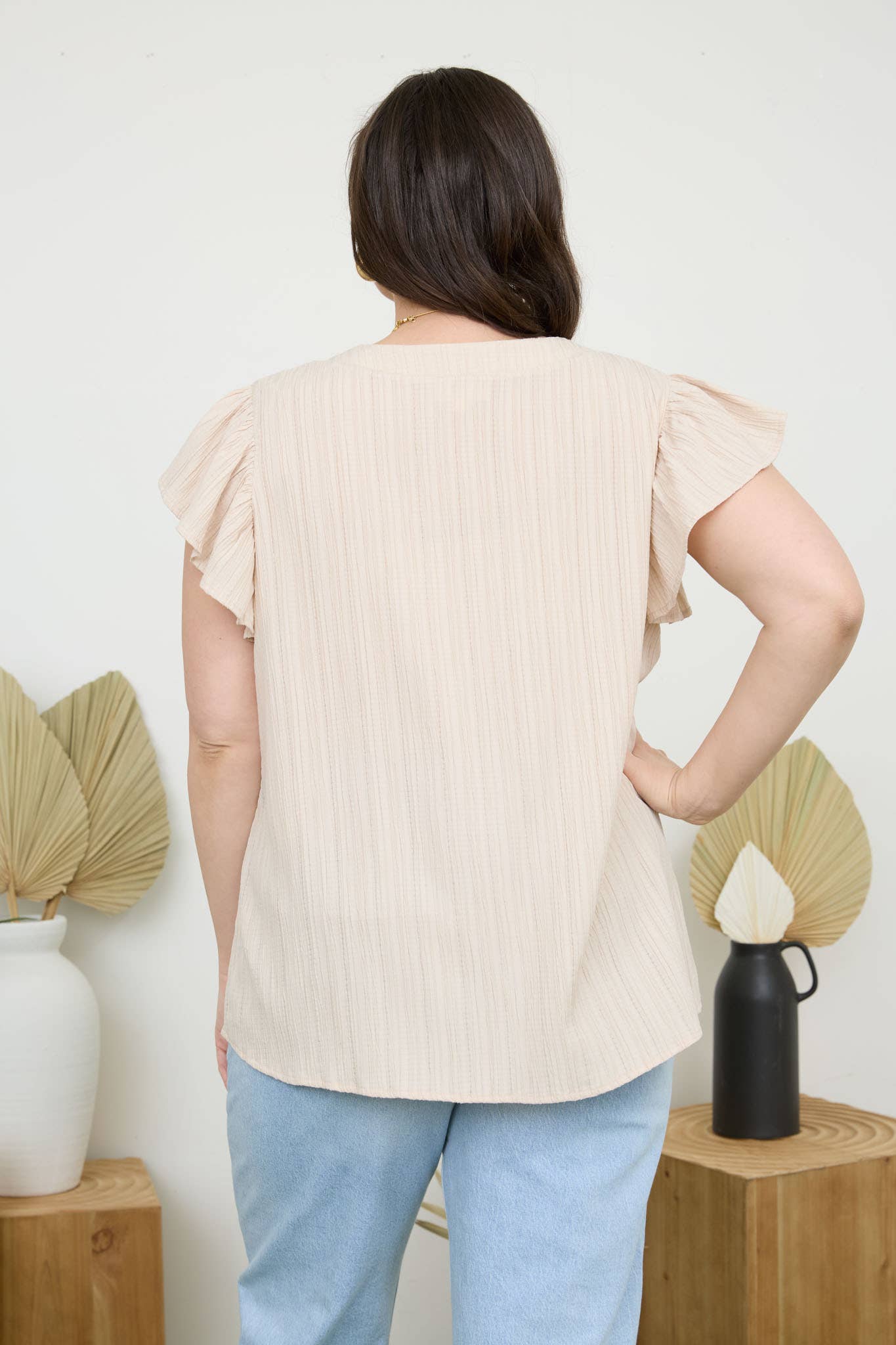 PL LACE TRIM CRINKLE BLOUSE