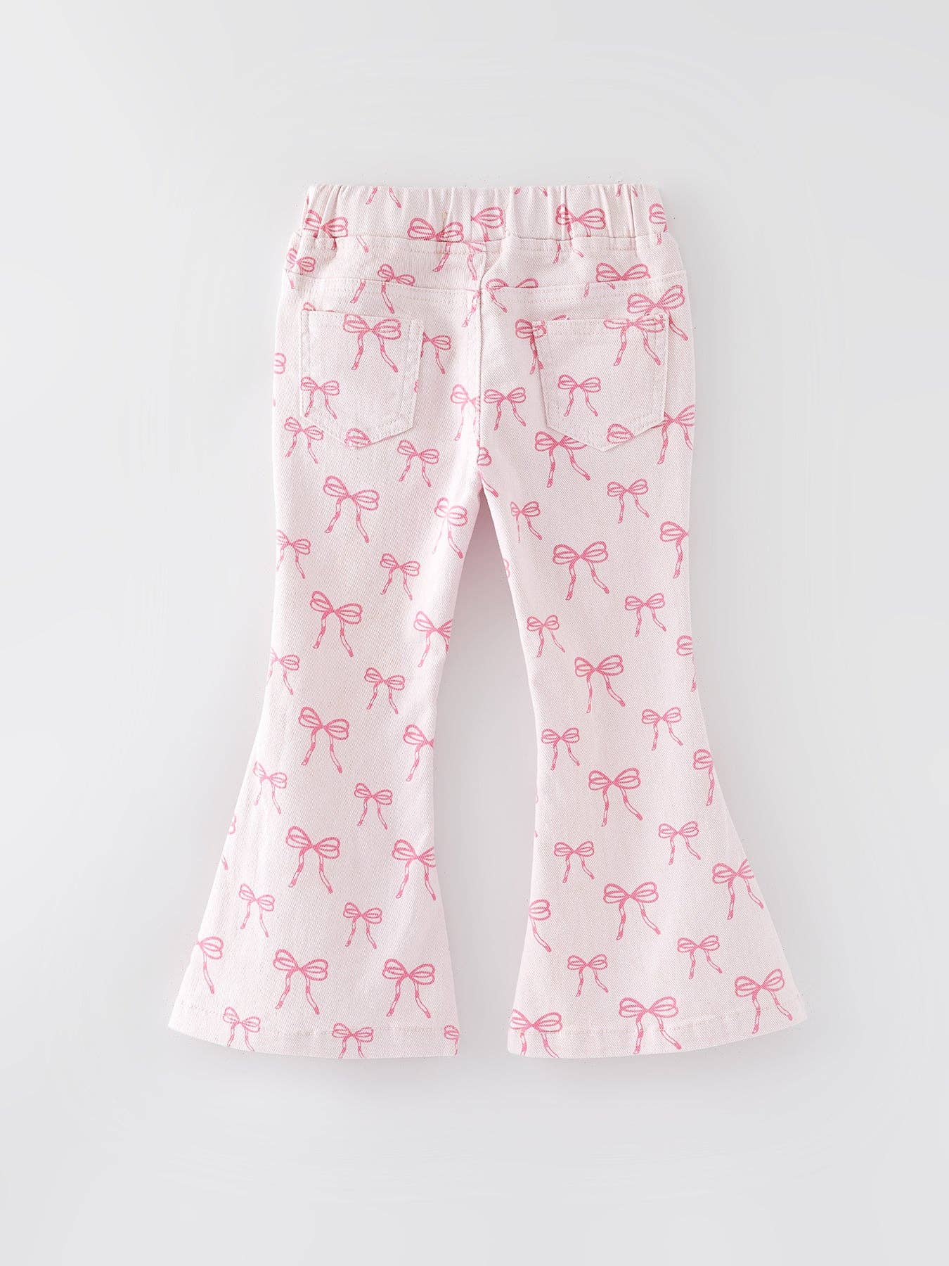 Girls Pink Bow Print Elastic Flared Jeans