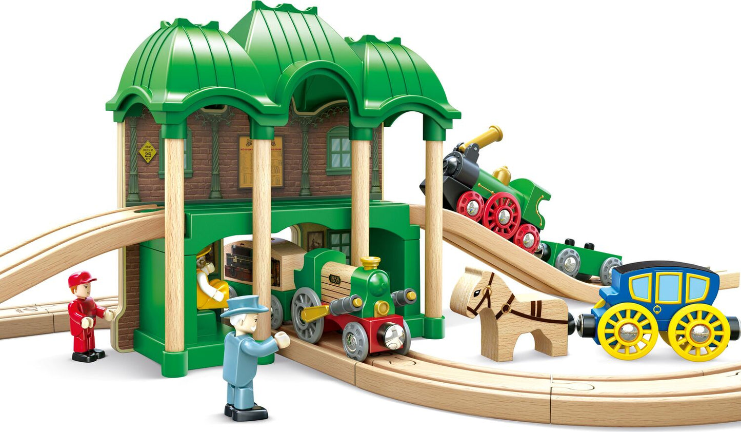 Wooden Retro Train & Station Set (DS)