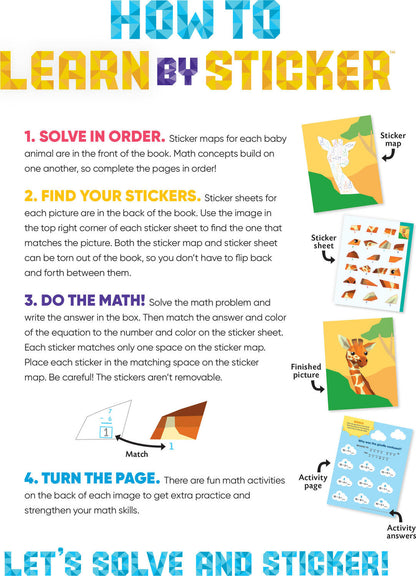 Learn by Sticker: Addition and Subtraction: Use Math to Create 10 Baby Animals!