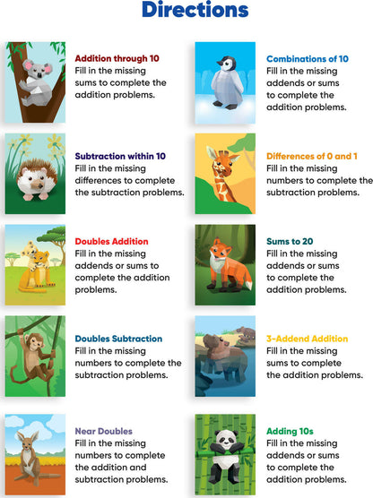 Learn by Sticker: Addition and Subtraction: Use Math to Create 10 Baby Animals!