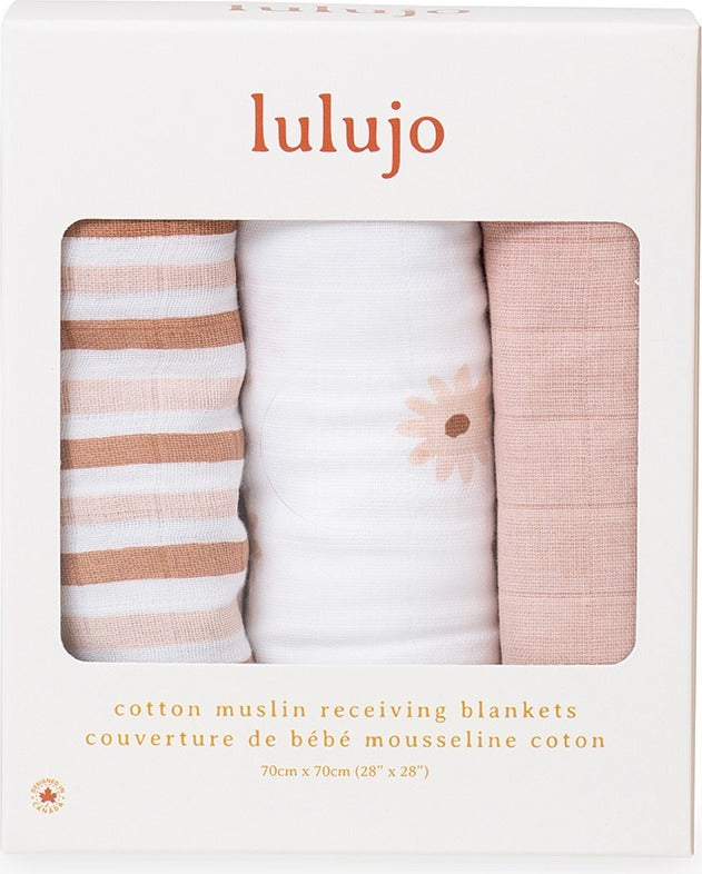 Lulujo Receiving Blankets - Daisies - 28x28"