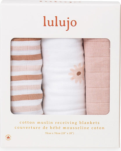 Lulujo Receiving Blankets - Daisies - 28x28"